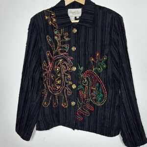 Daniel K Textured Vintage Black Jacket medium artsy embroidered colorful design